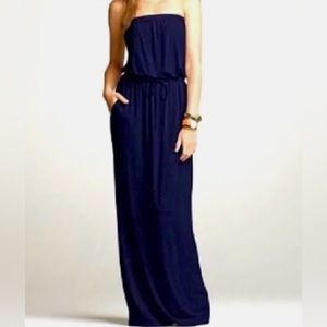Dark blue Strapless maxi with pockets
